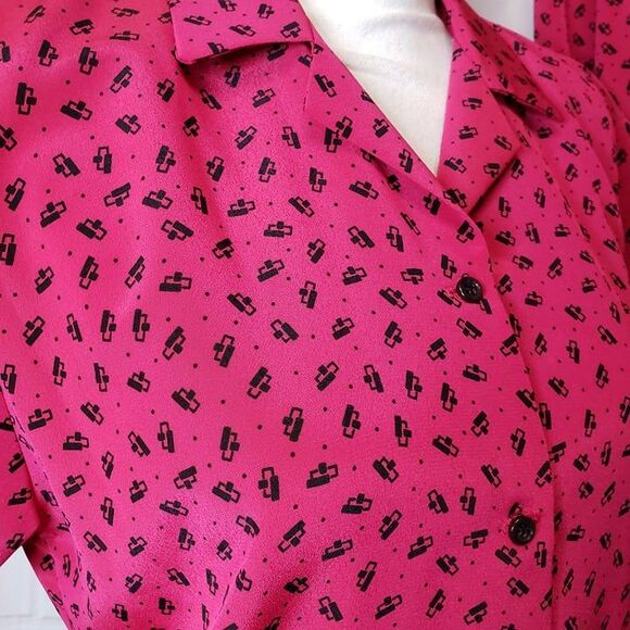 COOL Vintage 70s 80s Classic Directions Fuchsia Print Skirt Set womens 12 L larg - Picture 2 of 7